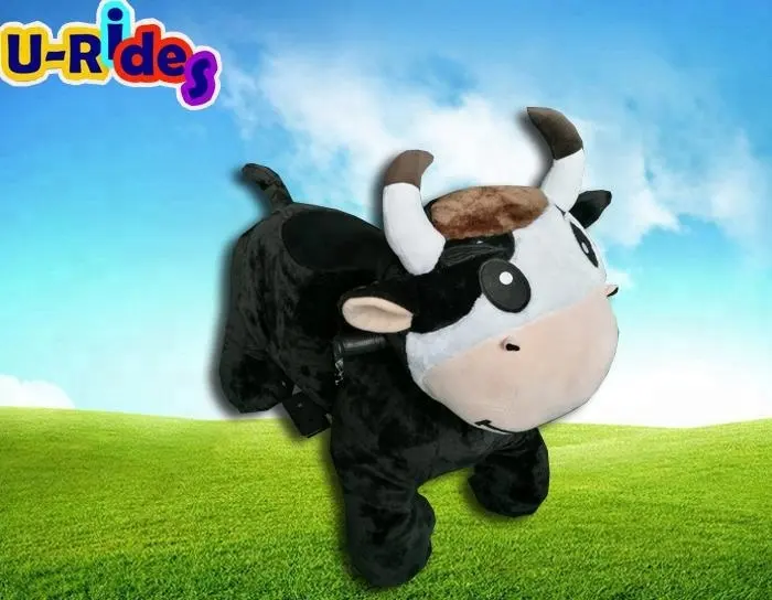 Carro de brinquedo de pelúcia elétrica da vaca, moeda de pelúcia operada a animal kiddie