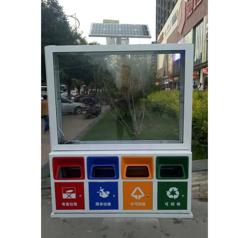Zonnestelsel outdoor display reclame lichtbak led billboard 4 compartiment afvalbak