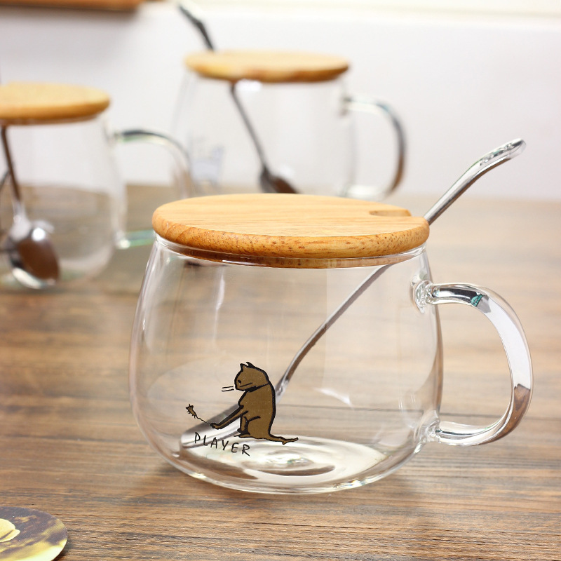 Wholesale logo Custom insulated glass cup with handle