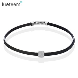 LUOTEEMI Geometrica Zircon di Fascino Con Nero Treccia di Cuoio Handmade Chocker Colar <span class=keywords><strong>Collana</strong></span> Per Le Donne - Product Image 1