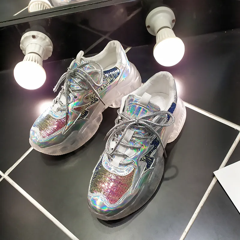 Get $1000 coupon Glitter Wedge Shoes Women's Designer Korean Woman Running Sneaker