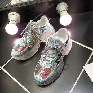 Zapatillas de deporte con cuña brillante para mujer, calzado de diseño coreano para correr, cupón de $1000