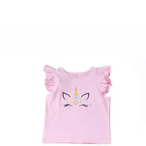 新品牌特别设计独角兽印花粉色女童衬衫女婴衬衫