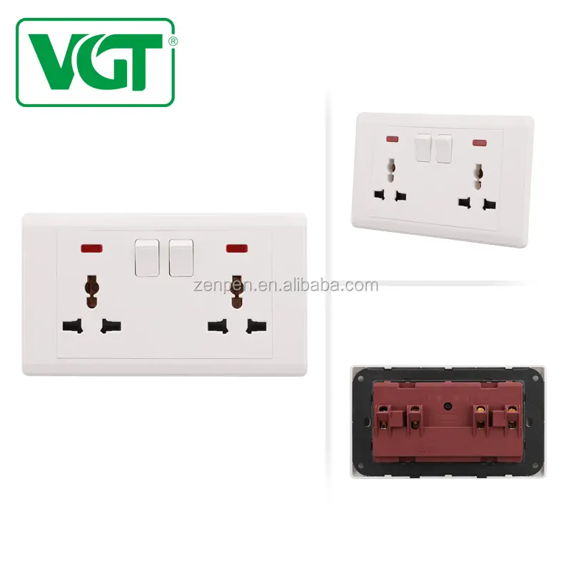 Green and eco-friendly electric power double switched socket with neon PC wall switch/universal socket/electrical accessories