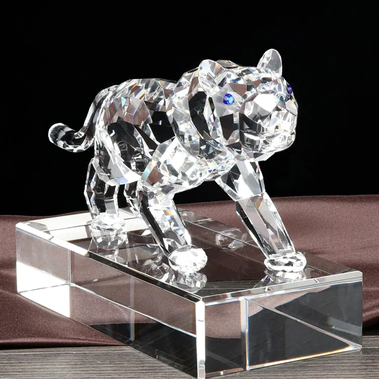 Shining Glas Tijger Beeldje Voor Souvenir Groothandel Custom Dier Chinese Zodiac Tiger Crystal Craft