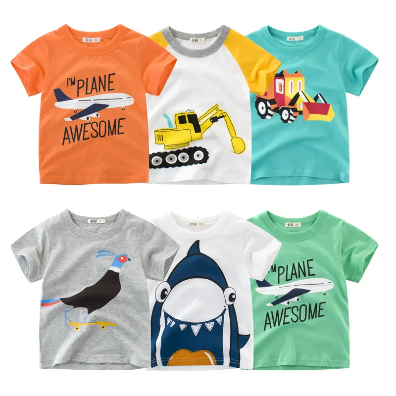 Custom Afdrukken 100% Biologisch Katoen Casual Jongens Kids T-shirts Ontwerp Kids Tshirt Korte Mouw T-shirt Met Logo Print