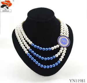 3 strand Pearls necklace for ZETA PHI BETA DST AK BETA with rhinestone Greek Sorority &Fraternity Jewelry customized Logo