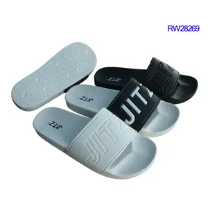 RW28269 最新男装白色和黑色定制标志 PU 鞋面和鞋底滑动拖鞋