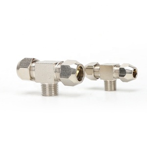 Joint <span class=keywords><strong>union</strong></span>-té de manchon de coupe mâle nickelé en laiton pour tube de cuivre pour les raccords pneumatiques - Product Image 4