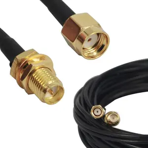 3 m (10 ') RP-SMA 公对母 Wifi 天线连接器延长电缆黑色 (RG174-3M-N)