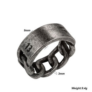 사용자 정의 블랙 빈티지 스테인레스 스틸 망 손가락 반지 체인 쿠바 링크 반지 - Product Image 2