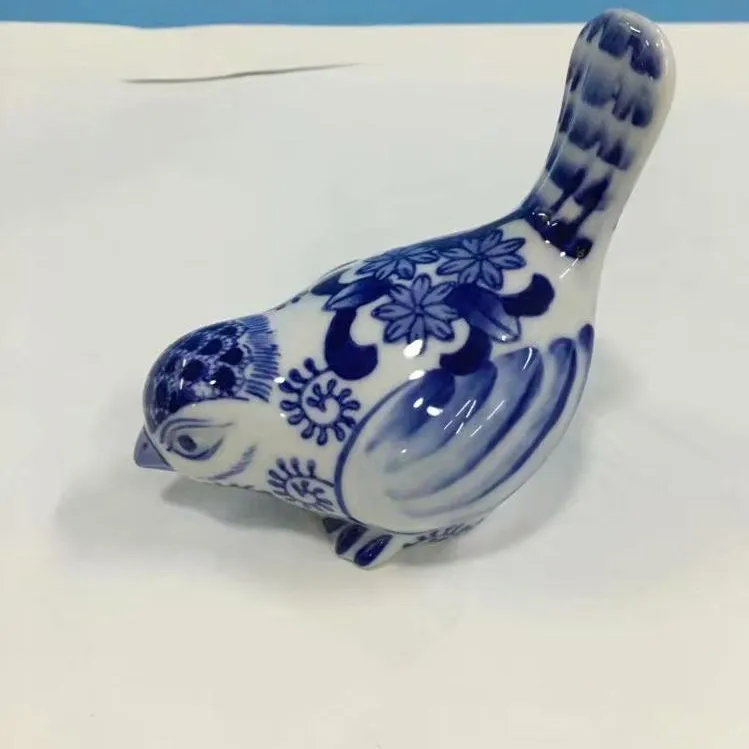 Custom bule and white porcelain bird design ceramic mini ornaments for home decoration