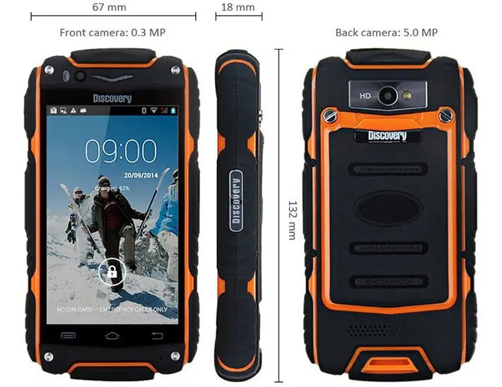 IP67 Mobile Phone Waterproof Discovery V8 Android 4.2 MTK6572W IPS bildschirm Low Cost 3G Mobile Phone