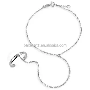 Simpel Stil 925 Sterling Silber Klar Manschette Ring Hand Kette Slave Armband Für Frauen