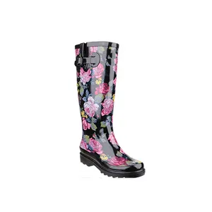 Nueva llegada de moda personalizado antideslizante EE. UU. Estilo botas mujer venta al por mayor de lluvia de goma de Wellington botas para mujeres