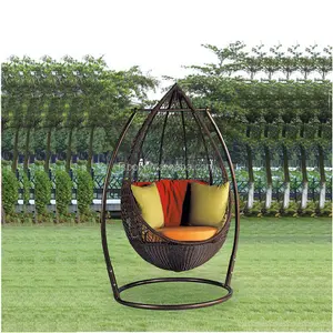 Schwarze Farbe Garten Außen terrasse Korb weide Rattan Ei Schaukel Stuhl für Kinder Innen HFG-039