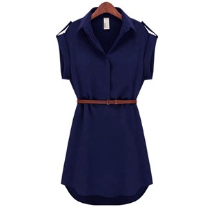 (Cintura forse tutto kaki) camicetta estiva da donna stile ufficio abito Mini abiti con collo Turn-Down a maniche corte con cintura S-XXL Q919 - Product Image 4