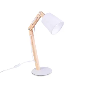 Wholesale adjustable nordic style wooden fashion durable table lamp with white fabric shade Home wooden metal Base Bedside Light