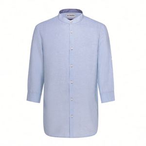 HOMME DÉCONTRACTÉ MANCHE <span class=keywords><strong>LONGUE</strong></span> BLEU RESPIRANT <span class=keywords><strong>COL</strong></span> <span class=keywords><strong>MAO</strong></span> COUPE CLASSIQUE D'ÉTÉ <span class=keywords><strong>CHEMISE</strong></span> EN LIN - Product Image 2
