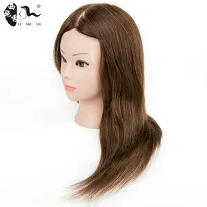 Xishixiuhair - Cabeça de manequim para treinamento de cabeleireiro, cabeça de manequim para treinamento de cabelo humano, cabeça de manequim para ensinar, ideal para uso em cabelos castanhos