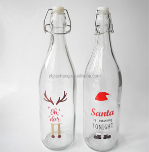 Botellas de Vidrio de 1 Litro con Tapa de Clip, Estilo Vintage con Estampado Navideño - Product Image 1