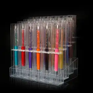 Atacado caixa de lápis acrílico-Quadrada de acrílico exibição mostrando suporte multi-funcional e prático 24 grades rack caso claro de cristal caneta titular