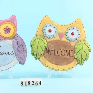 Spring Cement Stepping Stones com Corujas Provérbios Inspirados 6.25 "Inch (conjunto de 2) "Bless This Garden "e" Welcome Friends "Pintados à mão Presente & Artesanato