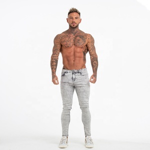 <span class=keywords><strong>Jeans</strong></span> <span class=keywords><strong>Skinny</strong></span> Elasticizzati da <span class=keywords><strong>Uomo</strong></span> Grigio Chiaro Strappati di Marca Gingtto, Vendita all'Ingrosso - Product Image 1