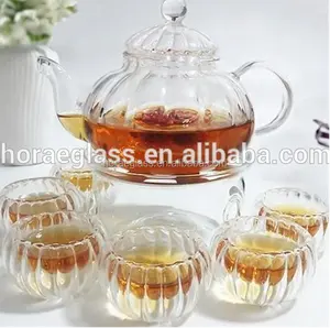 Heat-resistant transparent glass tea set tea kettle cup flower tea pot for home bar