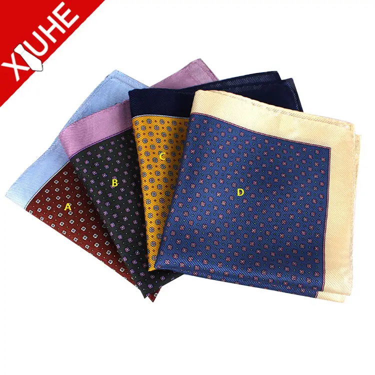 OEM ODM Hot Sale Pocket Square Navy Blue Flower Pattern Handkerchief Men's Printed 100% Silk Pocket Square