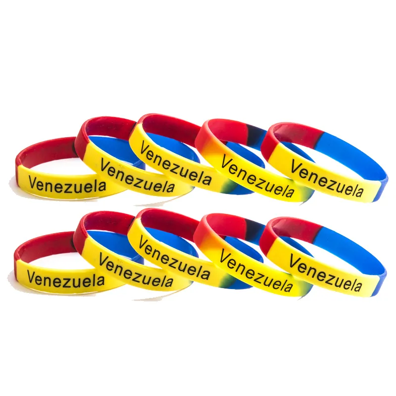 Pulseras de goma de silicona con bandera de Colombia, brazalete deportivo de doble cara de 3 capas