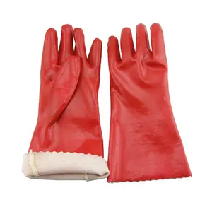 耐油耐酸防滑防水光滑饰面长红色全浸渍工业安全聚氯乙烯油手套