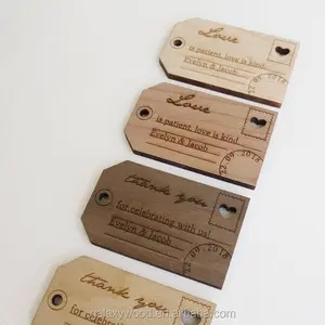 Design personalizado gravado a laser bordo cerejeira noz pássaro plywood etiquetas de casamento de madeira