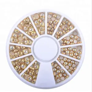 Round 3mm 5mm Flat Back Golden AB Bound Nail Art Half Pearl Beads