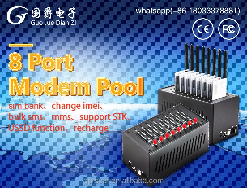 बहु बंदरगाह जीएसएम मॉडम quad बैंड 8 पोर्ट Q24plus भेजने और प्राप्त करने पर एसएमएस यूएसबी gprs मॉडेम समर्थन कमांड