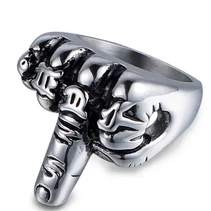 Fashion titanium steel forged religious middle finger ring