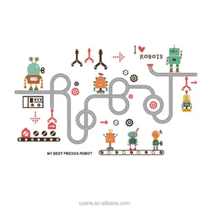 Syene hot selling adesivos wall decal kids room decor robots wallsticker 3d wall decals mural