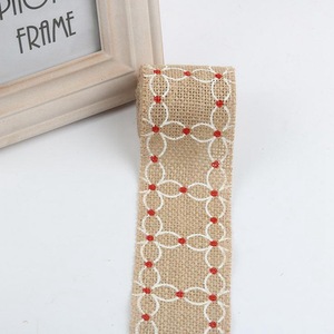 Rouleau de ficelle de ruban en <span class=keywords><strong>Jute</strong></span> de 5 mètres, ruban en toile de <span class=keywords><strong>Jute</strong></span> naturelle avec motifs imprimés colorés pour emballage cadeau, 2.4 "(largeur)