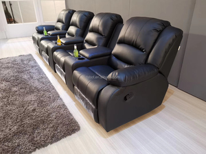 Juego de sofás reclinables para cine en casa, sillón Seccional de 4 asientos de cuero genuino, asientos de amor - Product Image 6