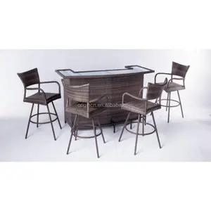 4 Seater Curved Pub Outdoor Bar Furniture Sets Rattan Counter High Stool Chairs Set
