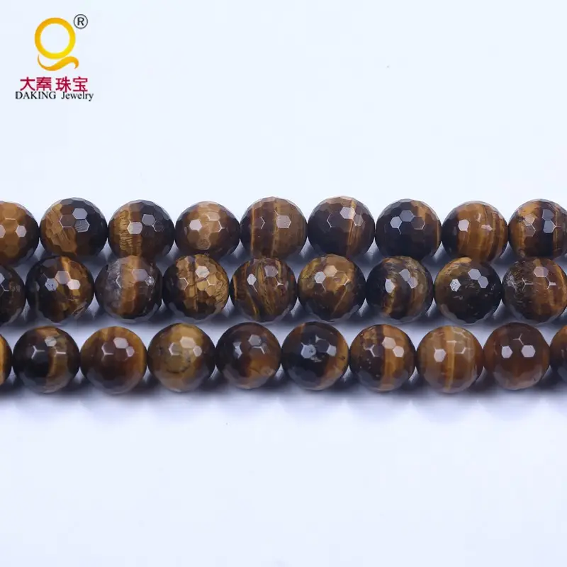 14mm faceted round brown tiger eye stone beads strings