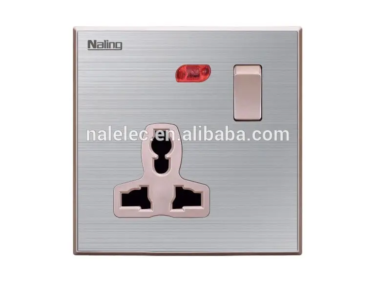 Acero inoxidable cepillado 1 way switched socket con múltiples funcational 3 pin interruptor de pared