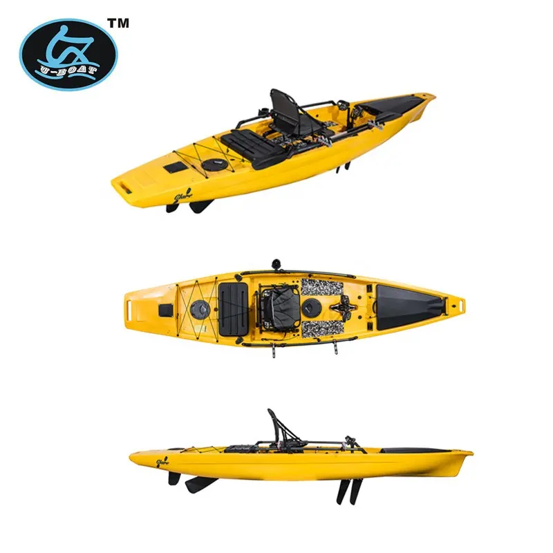 14ft hot sale plastic kayak avec pdales pedal drive fishing kayak&kajak&canoe&boat with centerboard for sale