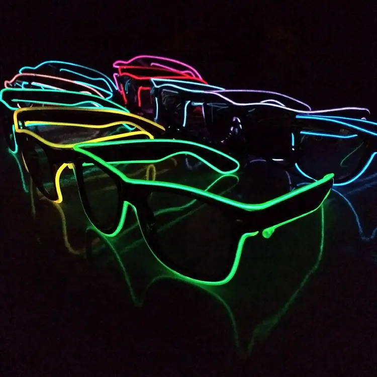 Moda konser gece kulüpleri yanıp sönen Neon karanlıkta parlayan LED tel El parti gözlüğü
