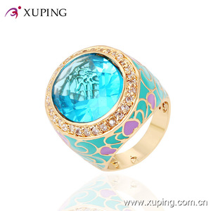 13718 Xuping 18 k color oro anillo de vanguardia con piedra preciosa aguamarina rodeada de <span class=keywords><strong>micro</strong></span> estrás blancos para mujer - Product Image 1