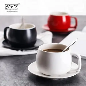 英国现代纯白色家居用品陶瓷浓缩咖啡卡布奇诺茶咖啡杯和茶碟套装