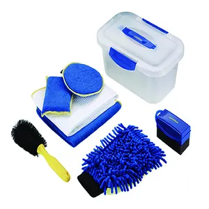 9 Piece Microfibre Cleaning Kit Sponges Cloths Brushes Auto Care Washing Car