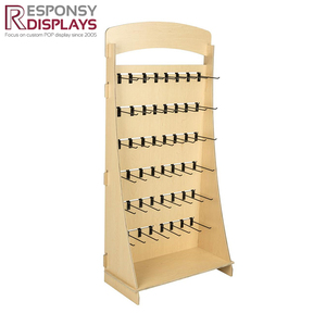 Soporte de exhibición moderno, respetuoso con el medio ambiente, portátil y personalizado para exhibición de POP, piso libre con función giratoria, gancho de Metal desmontable, exhibición de madera - Product Image 2