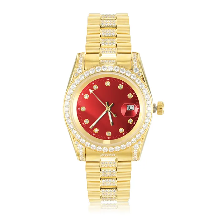 OEM reloj de pulsera de cuarzo magnético de oro de 18k con diamantes de acero inoxidable para hombre