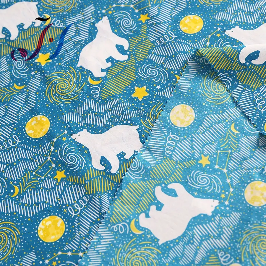 Design de urso branco impressão digital em algodão liso poplin tecido para crianças e vestido
